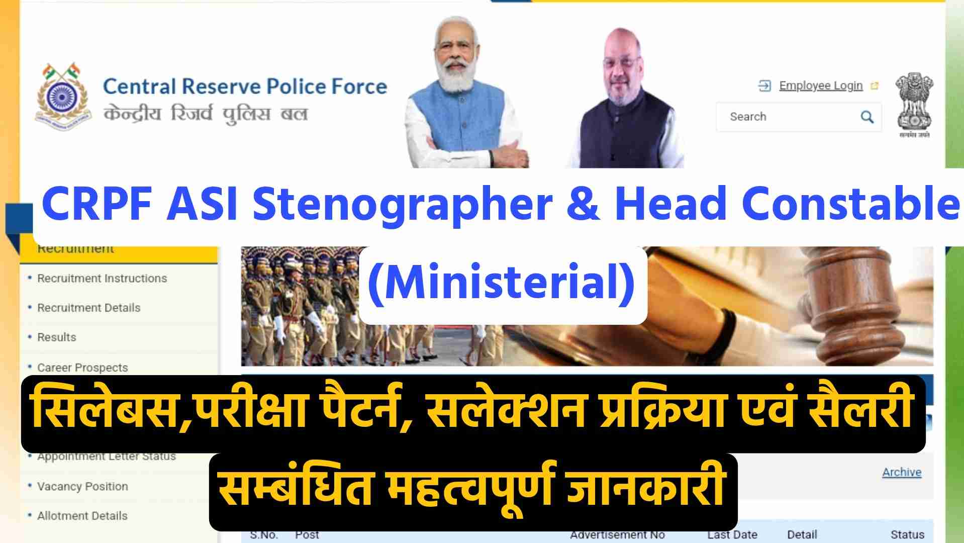 CRPF ASI Stenographer & HC Ministerial Syllabus In Hindi 2024